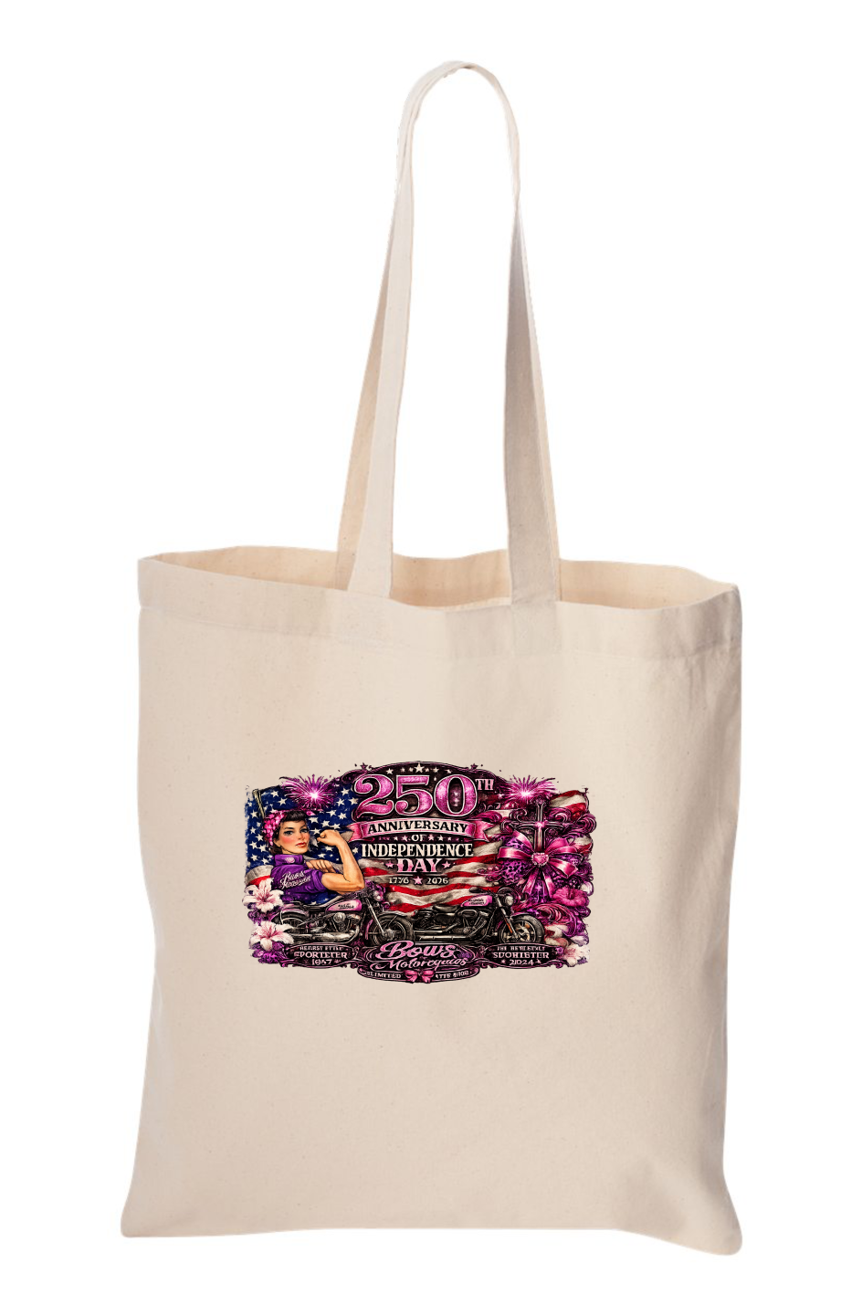 Bows & Motorcycles™ 250th Anniversary of Independence Day Basic Tote Bag – Limited Edition