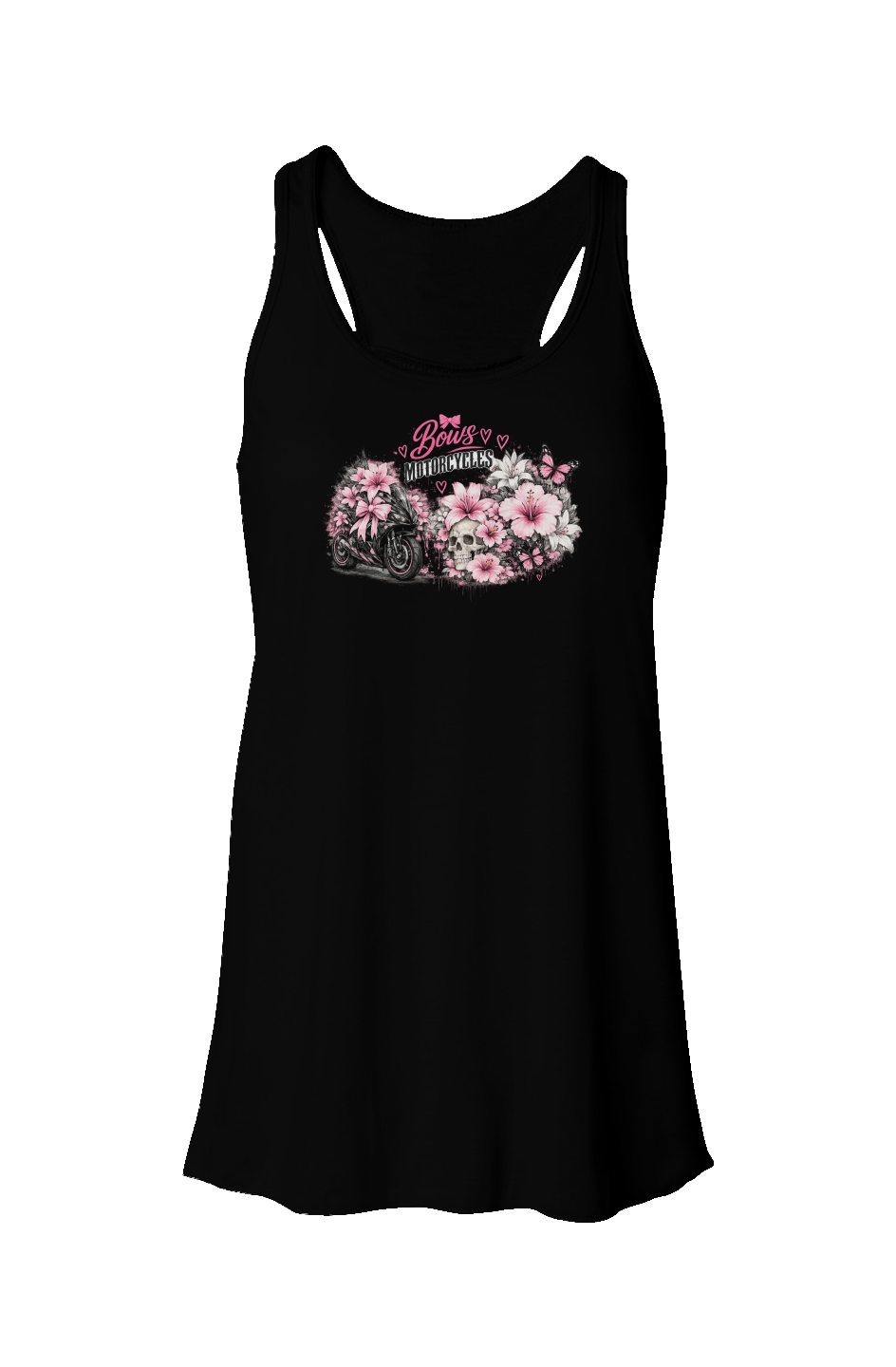 Bows & Motorcycles™ Pink Rebel Flowy Racerback Tank – Stay Pretty, Ride Bold