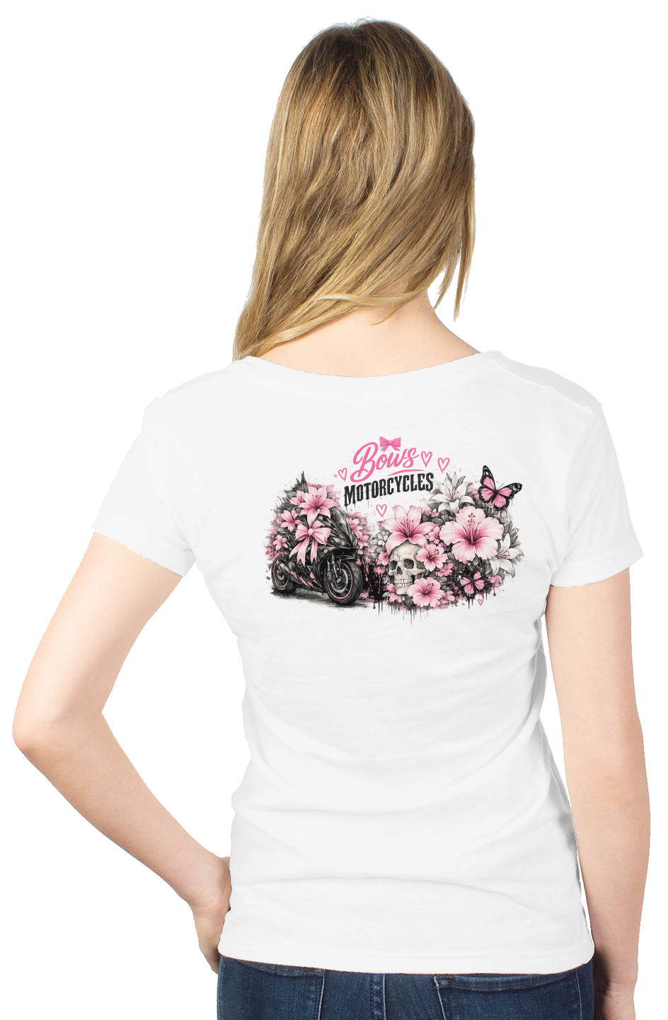 Bows & Motorcycles™ Pink Rebel Women's V-Neck Tee – Stay Pretty, Ride Bold