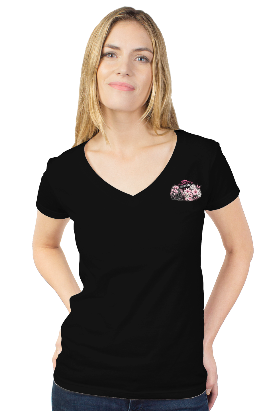 Bows & Motorcycles™ Pink Rebel Women's V-Neck Tee – Stay Pretty, Ride Bold