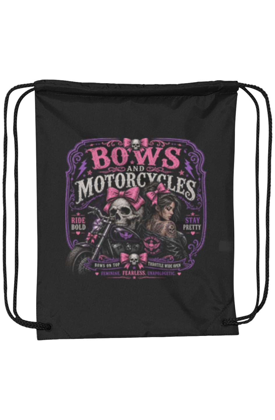 Bows & Motorcycles™ Ride Bold Drawstring Pack – Feminine, Fearless & Unapologetic