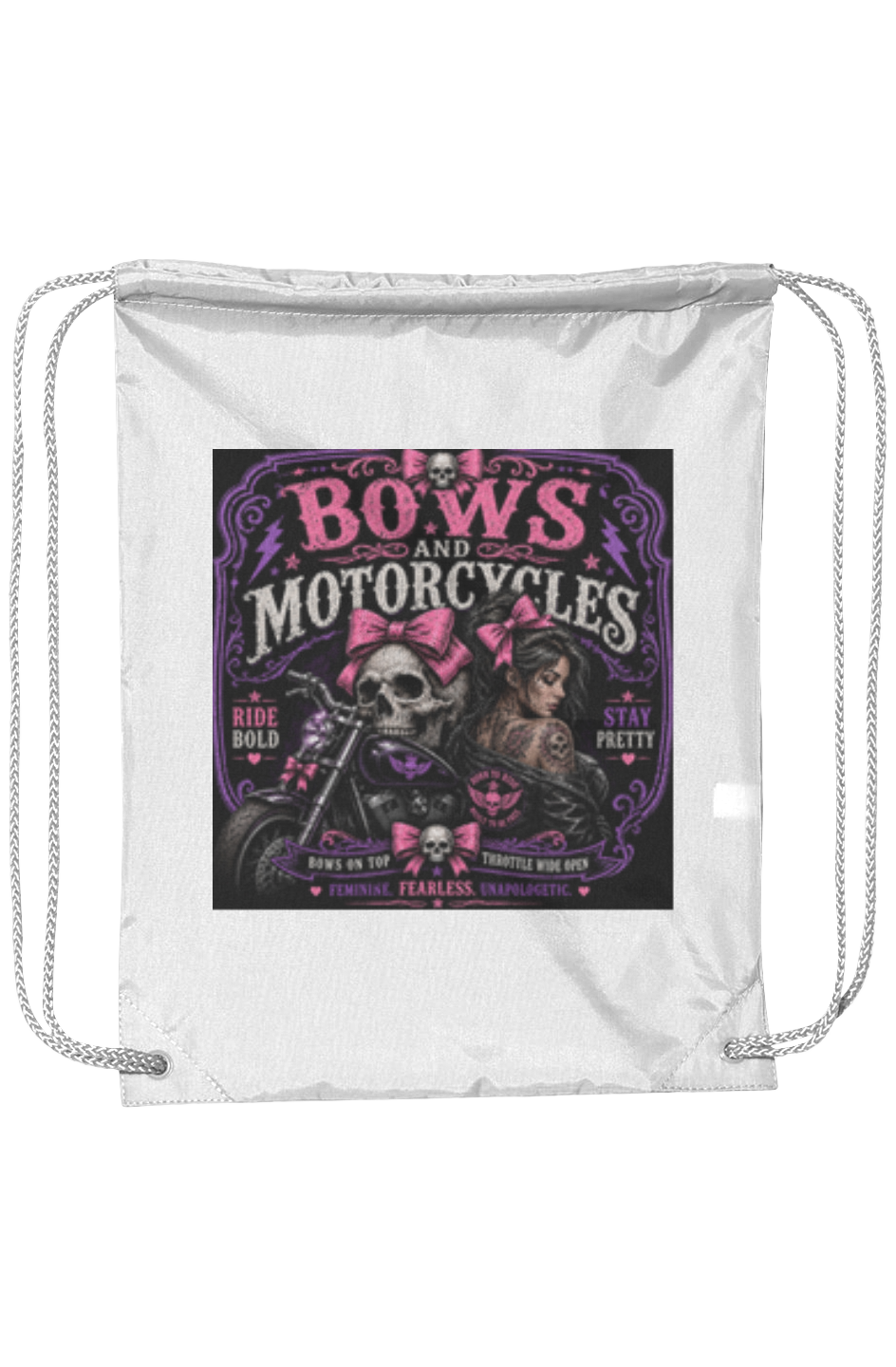 Bows & Motorcycles™ Ride Bold Drawstring Pack – Feminine, Fearless & Unapologetic