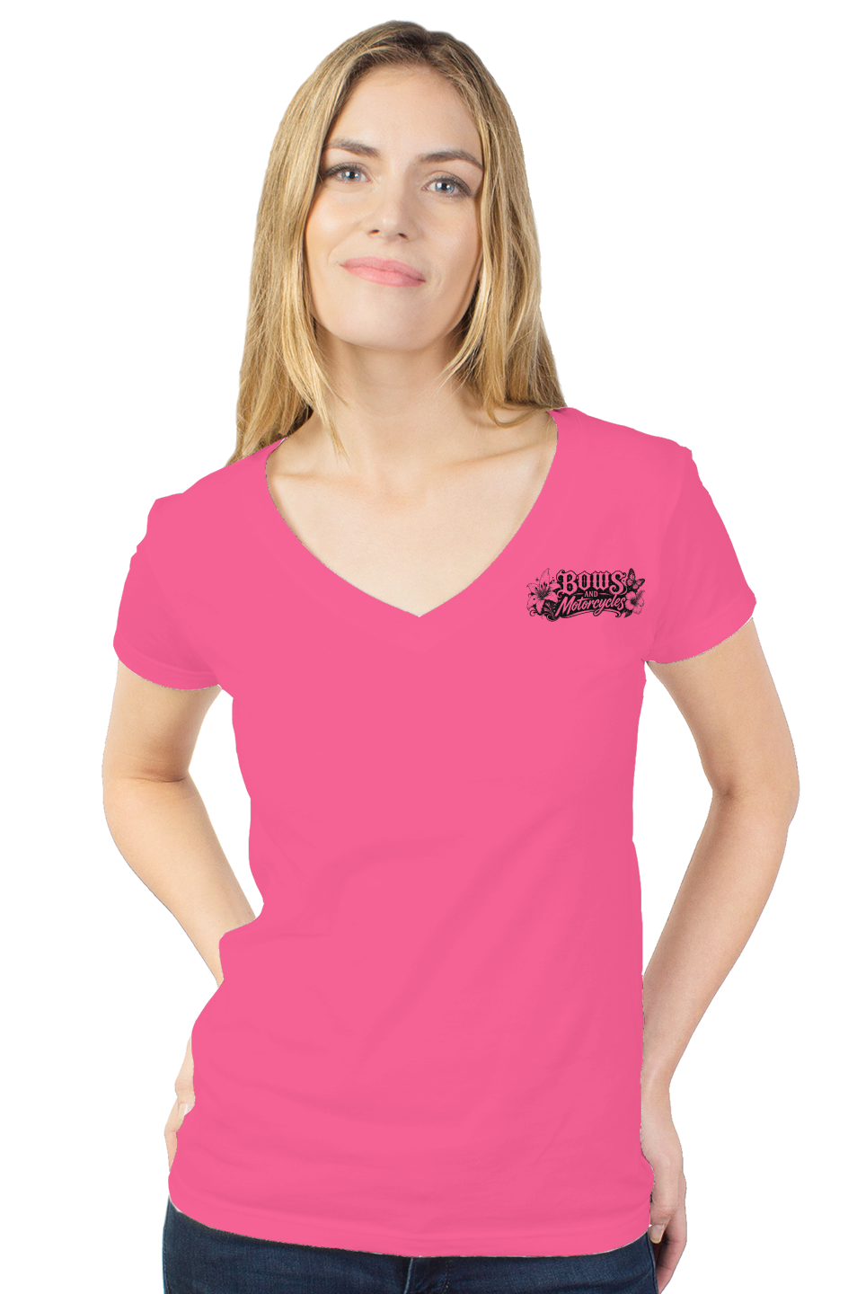 Bows & Motorcycles™ Women's Tultex V-Neck Tee – Stay Pretty, Ride Bold