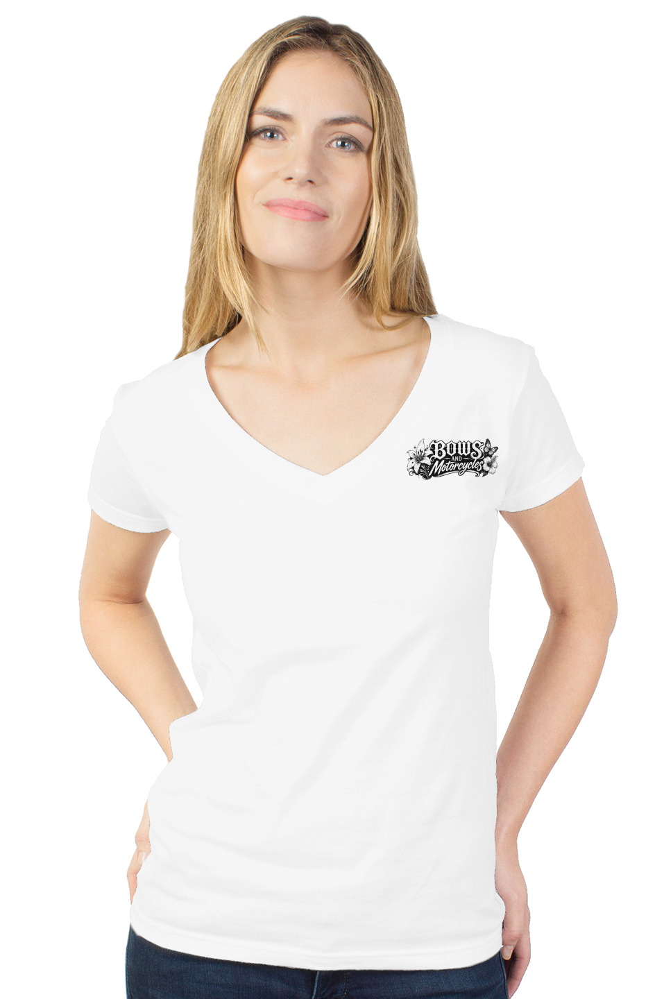 Bows & Motorcycles™ Women's Tultex V-Neck Tee – Stay Pretty, Ride Bold