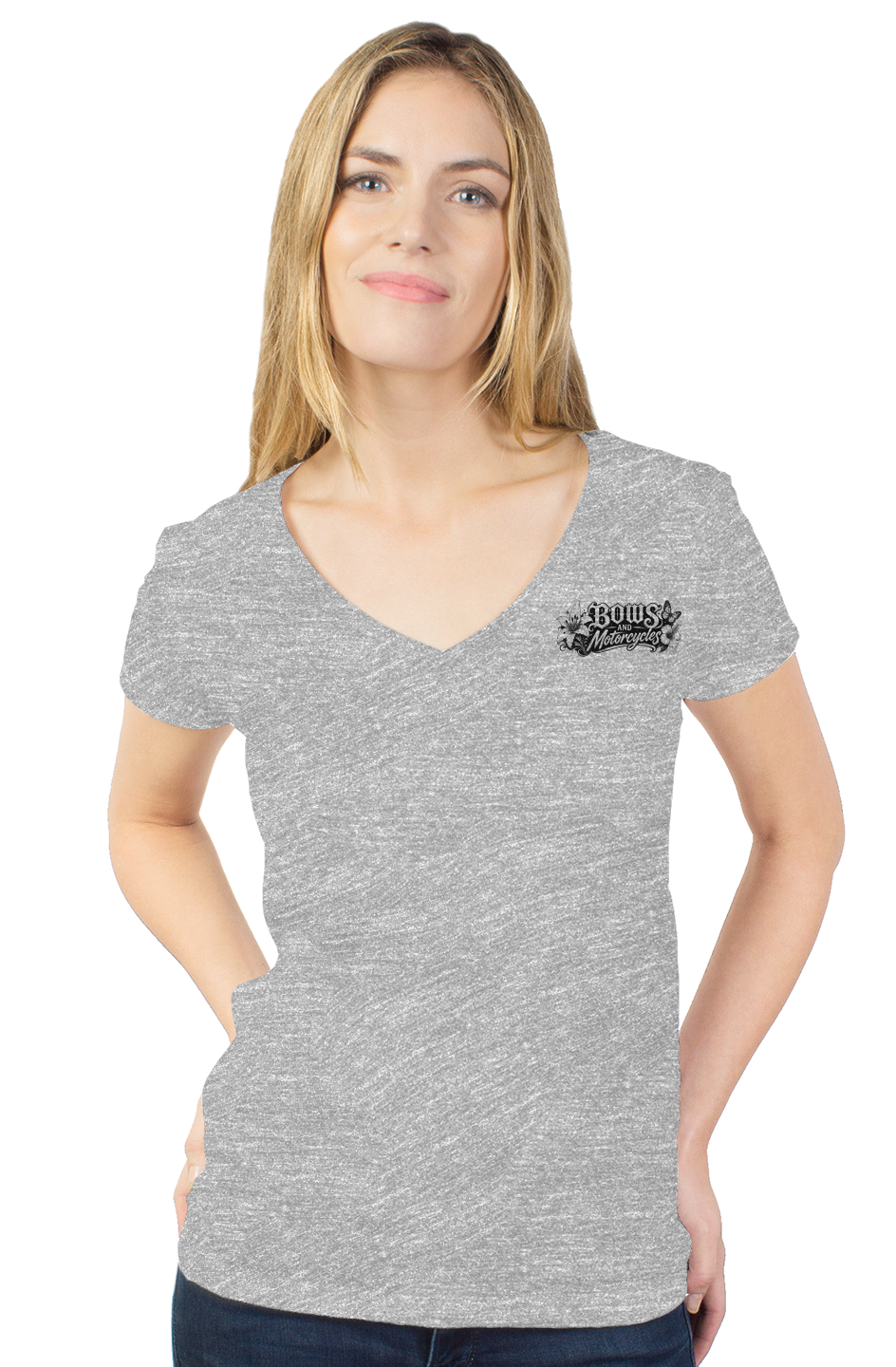 Bows & Motorcycles™ Women's Tultex V-Neck Tee – Stay Pretty, Ride Bold
