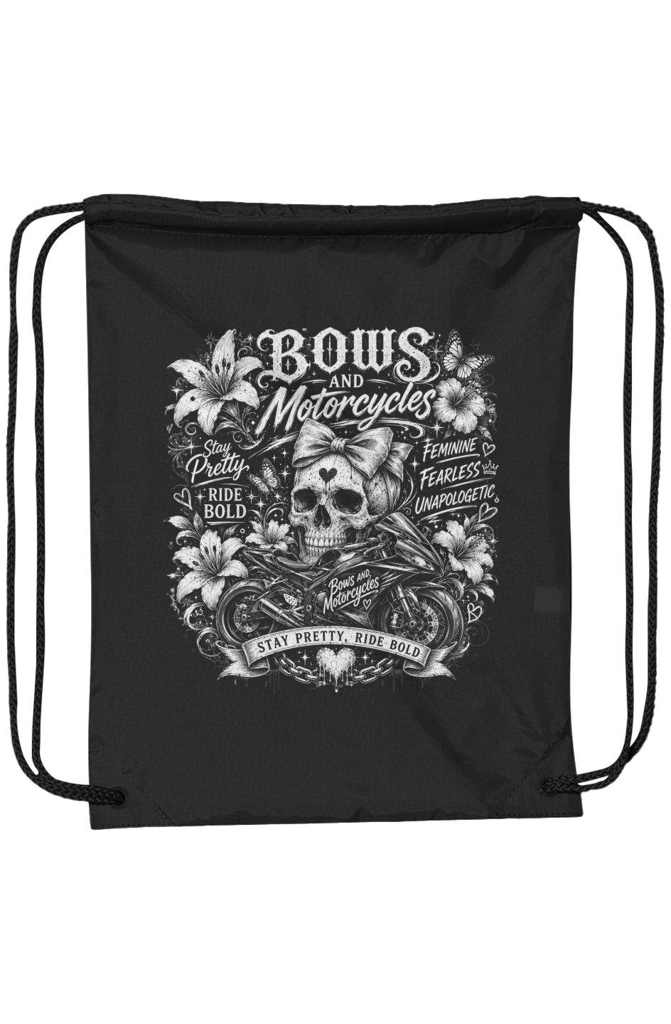 Bows & Motorcycles™ Drawstring Pack – Stay Pretty, Ride Bold